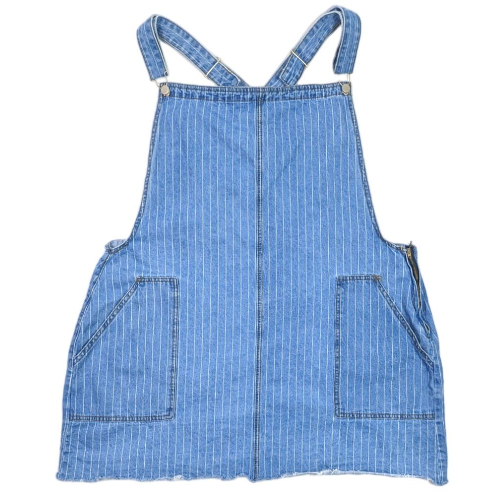 Boohoo Pinstriped Denim Pinafore Overall Mini Dress, Plus Size 20